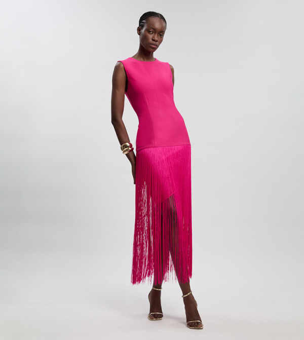 Figure Form Bandage Tassel Hem Knitted Dress