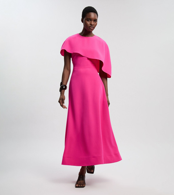 Soft Tailored Cape Detail Tailored Maxi Dress