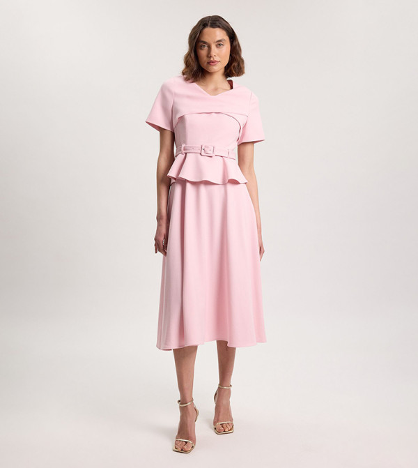 Structured Tailored Belted Midi Dress