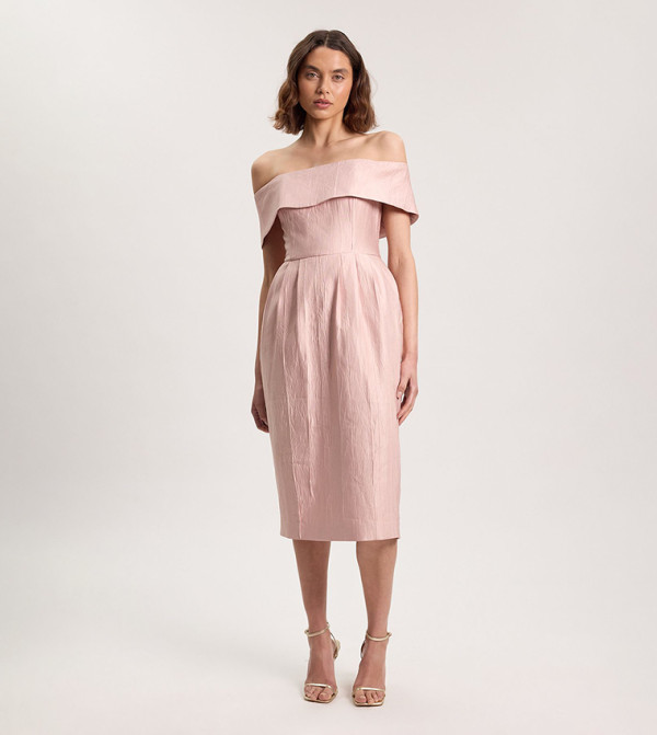 Textured Tailored Twill Bandeau Midi Dress
