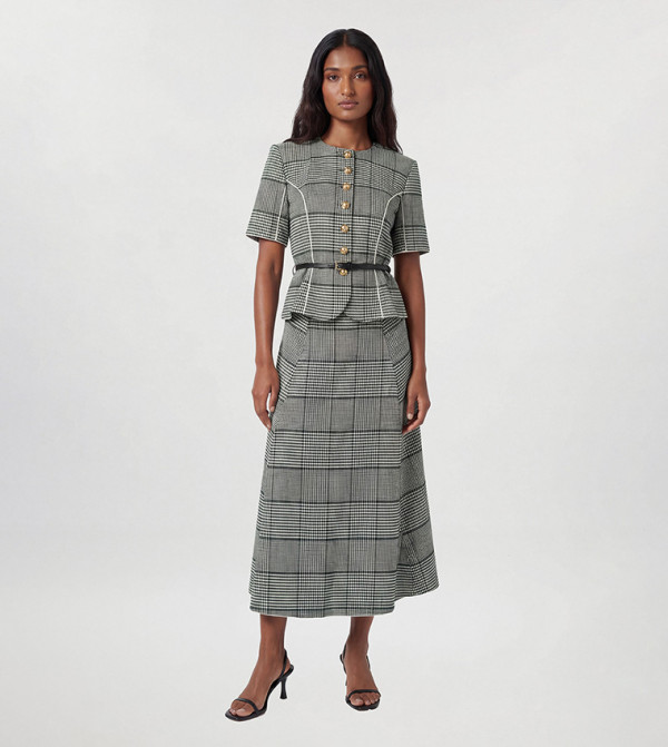 Petite Tailored Check Peplum Belted Midaxi Dress