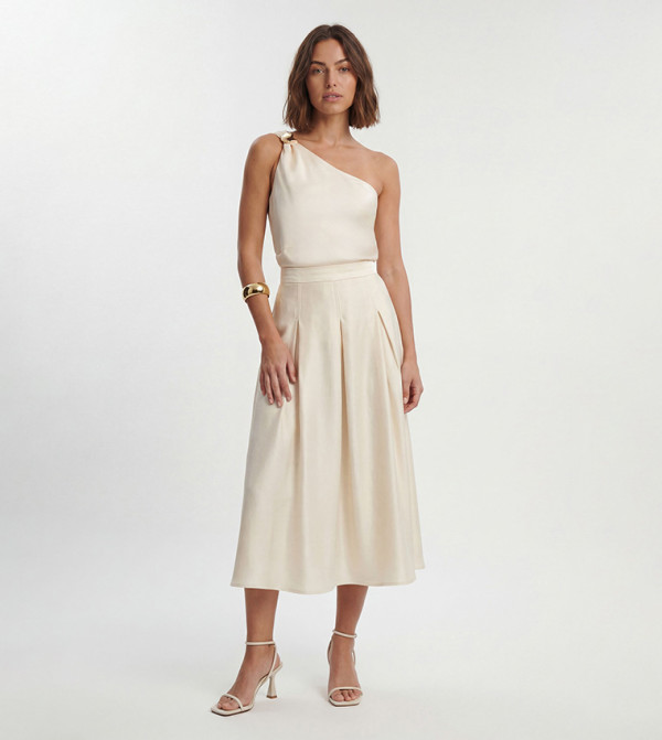 Hammered Satin One Shoulder Woven Top