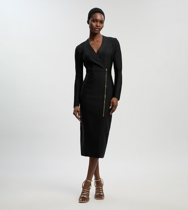 Figure Form Bandage Asymmetric Zip Detail Midi Dress
