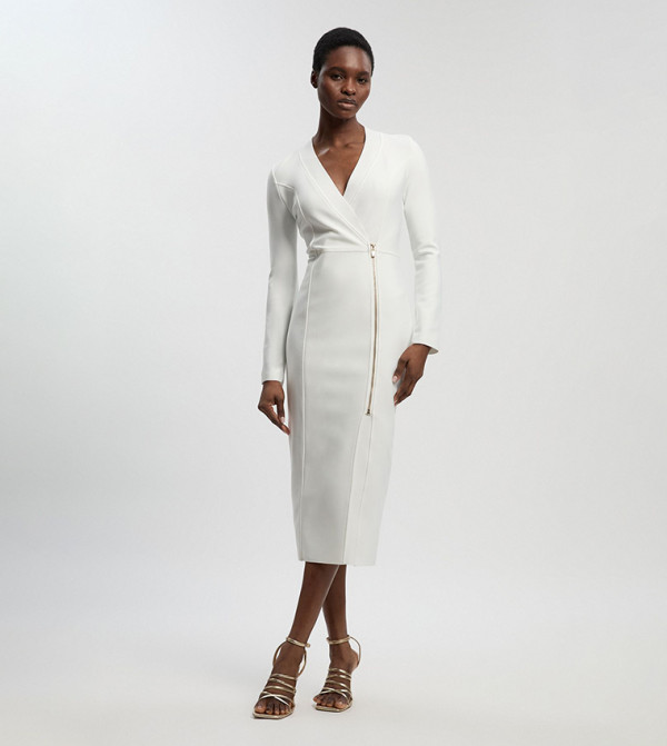 Figure Form Bandage Asymmetric Zip Detail Midi Dress