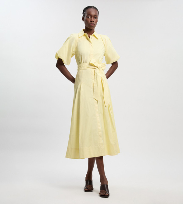 فستان قميص ميدي قطن كم باف