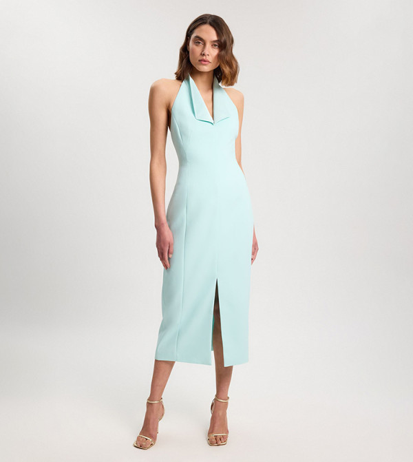 Petite Satin Tux Back Detail Tailored Midi Dress