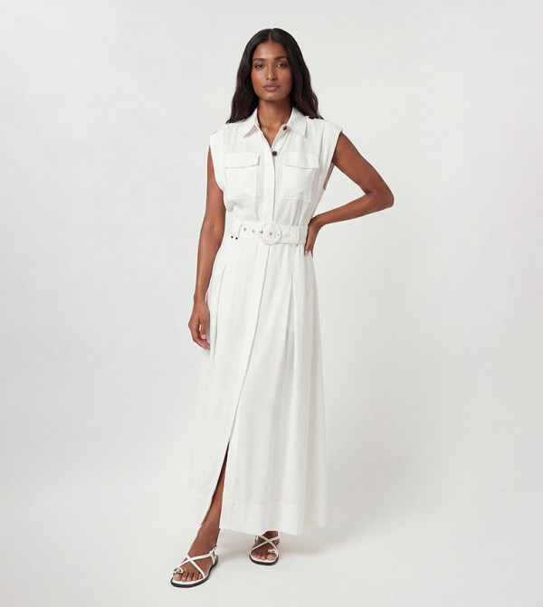 Premium Viscose Linen Belted Woven Maxi Dress