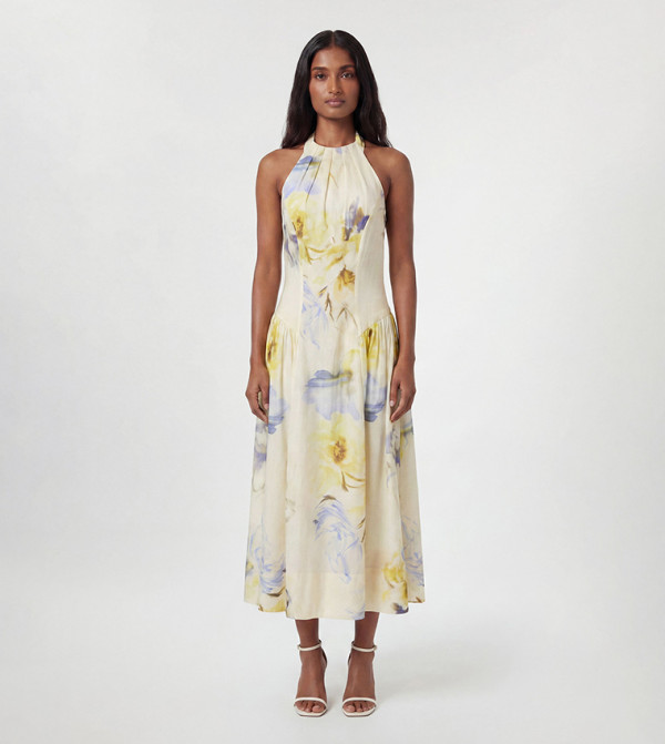 Floral Strappy Halterneck Neck Woven Midi Dress
