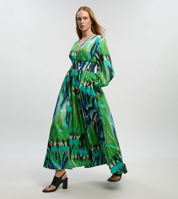 Animal Print Silk Plunge Maxi Dress