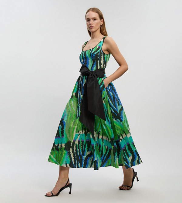 Silk Cotton Animal Strappy Midaxi Dress