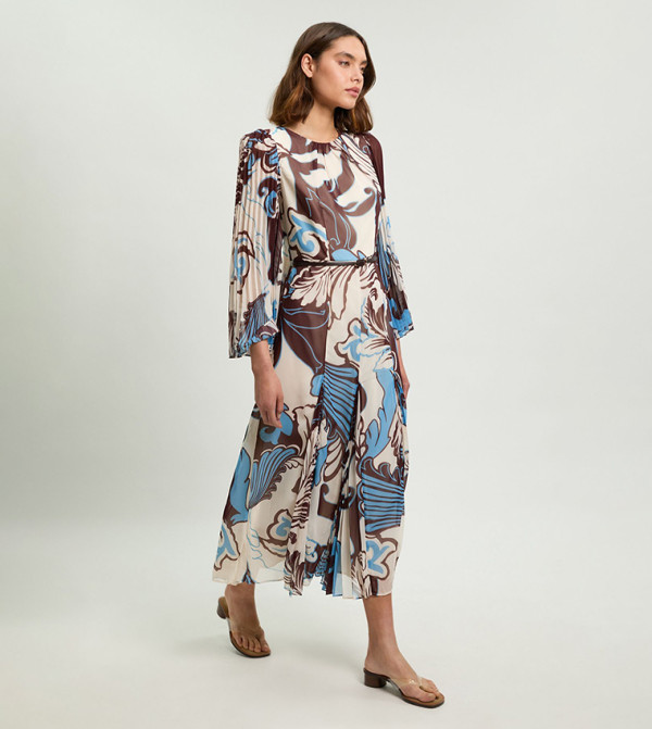 Paisley Pleated Woven Midaxi Dress