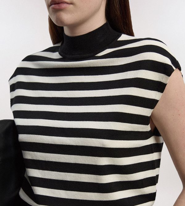 Striped Viscose Blend Sleeveless Knitted Top
