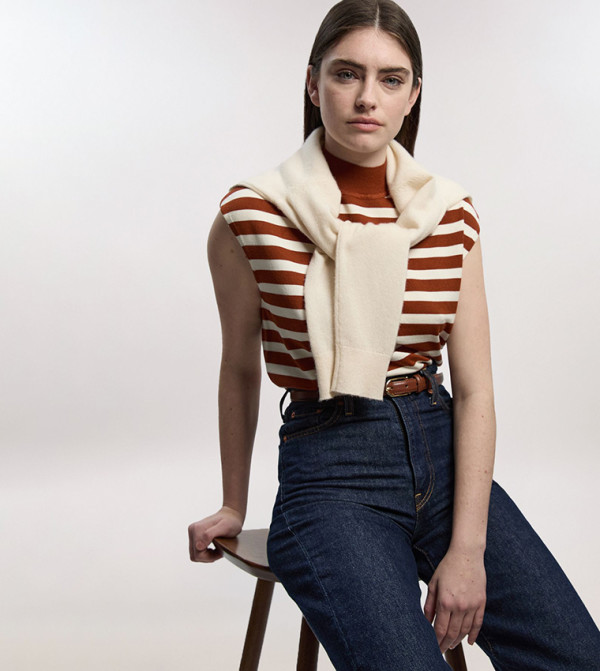 Striped Viscose Blend Sleeveless Knitted Top