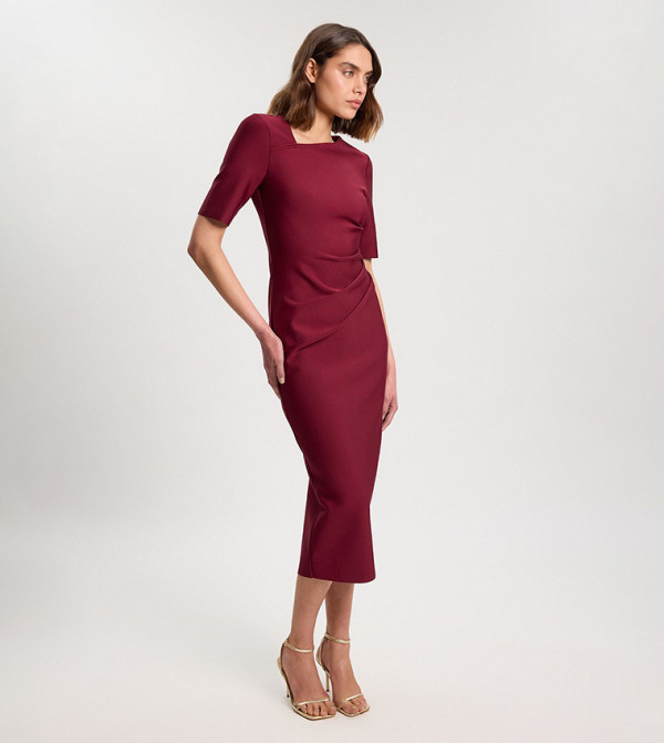Bandage Asymmetric Long Sleeves Midi Dress