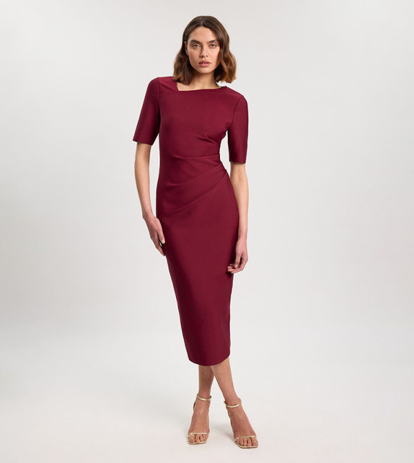 Petite Bandage Asymmetric Long Sleeves Midi Dress