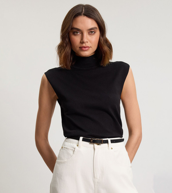 Viscose Blend Knit High Neck Top