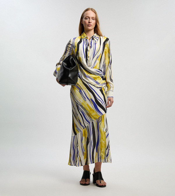 Petite Brush Stroke Print Twill Woven Maxi Shirt Dress