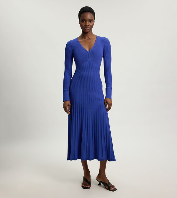 Knit Pointelle Stitch Detail Midi Dress