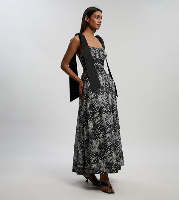 Petite Mono Geo Printed Strappy Maxi Dress