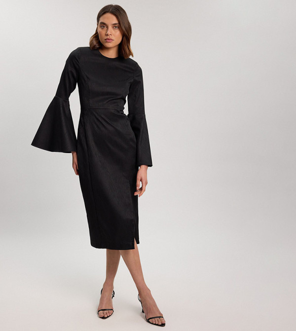 Tailored Lace Up Back Detail Midi Dress