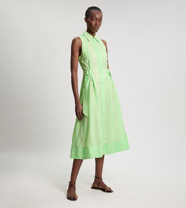 Textured Organza Mix Sleeveless Shirt Dress