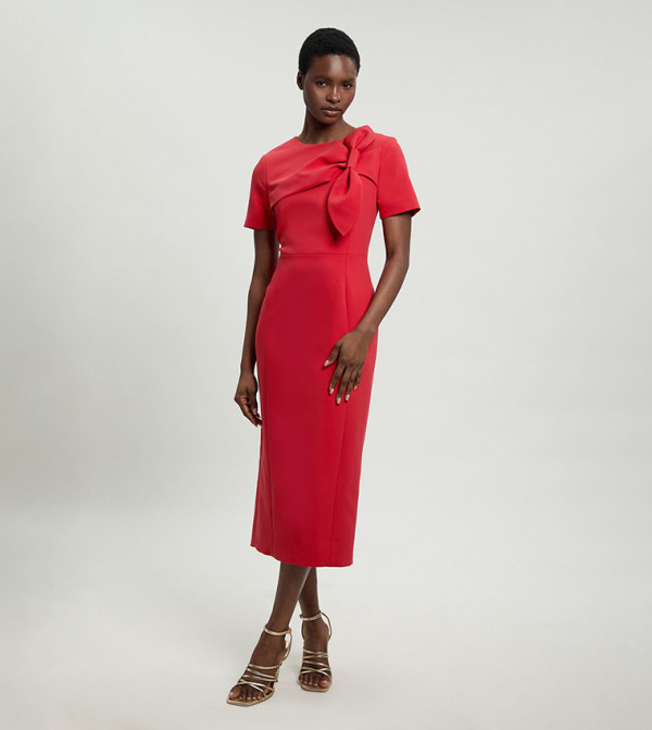 Compact Stretch Bow Detail Pencil Dress