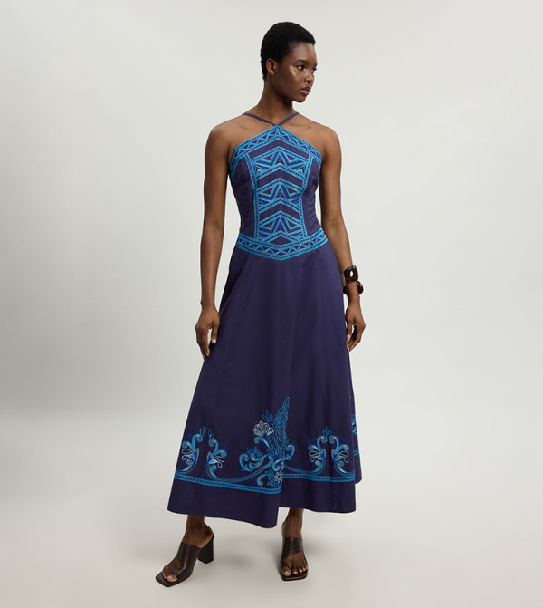 Embroidered Detail Halterneck Maxi Dress
