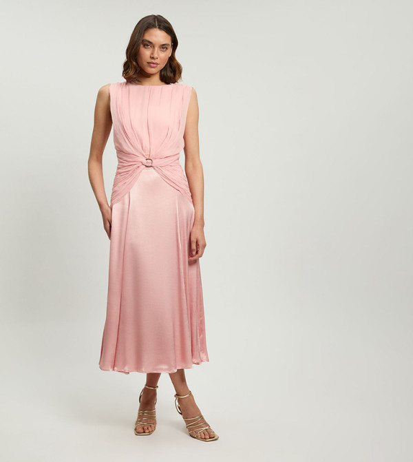 Viscose Georgette Ruffle Sleeveless Woven Midi Dress