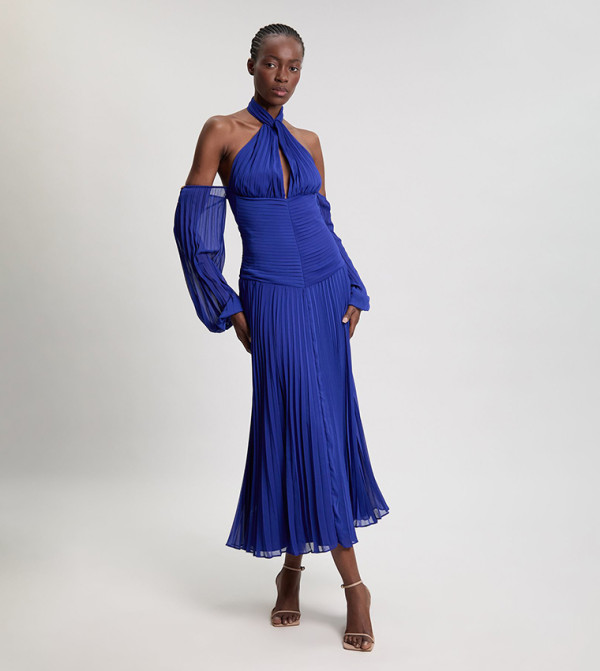 Petite Crinkle Cold Shoulder Georgette Woven Midaxi Dress