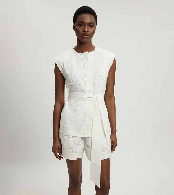 Cutwork Cotton Tie Detail Woven Top