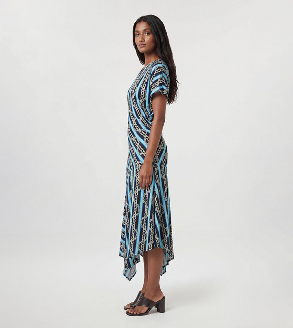 Viscose Woven Drape Detail Chain Print Dress