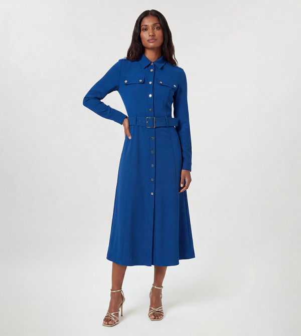 Tailored Belted Midi Shirt Dress