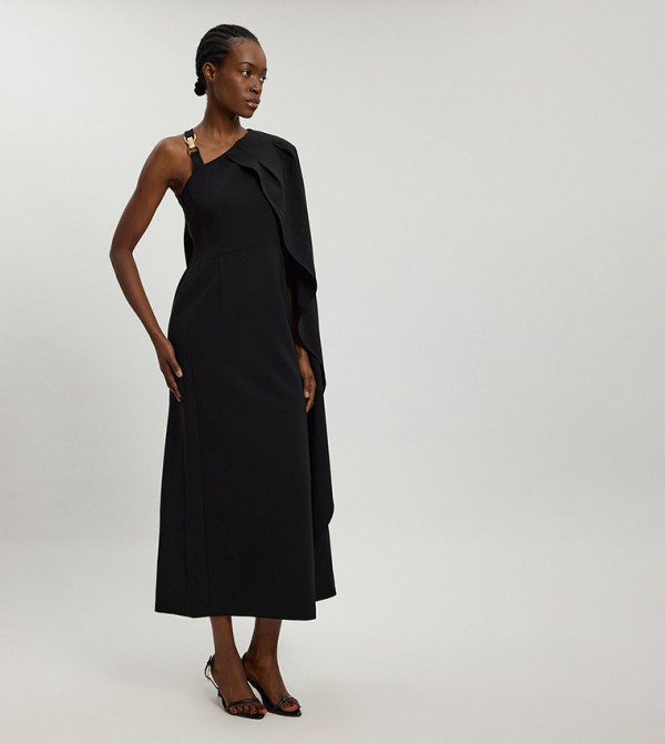 Compact Viscose Asymmetric Detail Midaxi Dress