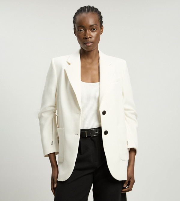Compact Stretch Ruched Sleeves Detail Single Breasted Blazer
