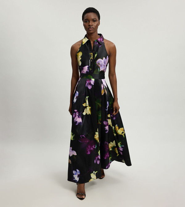 Floral Woven Twill Collared Maxi Dress