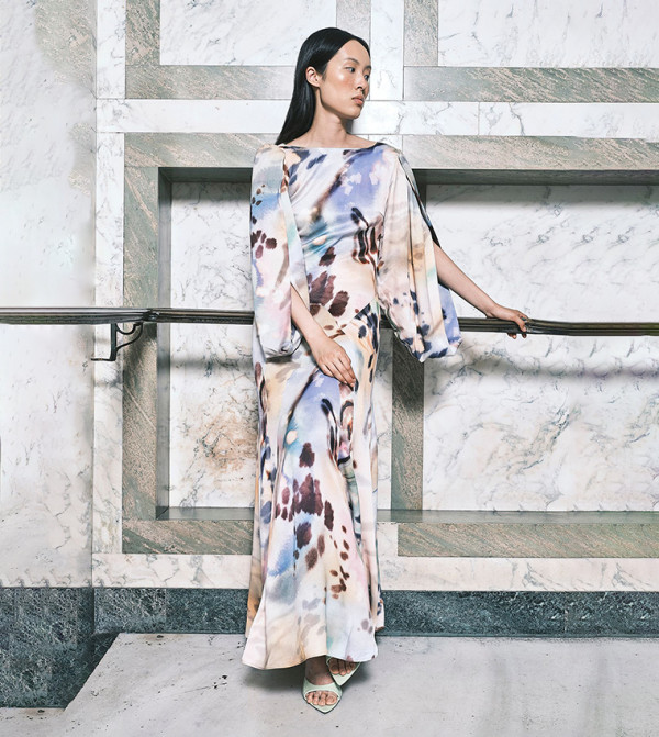 Satin Viscose Printed Soft Midi Dress
