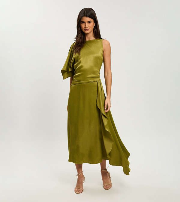 Petite Viscose Drape Satin Midi Dress