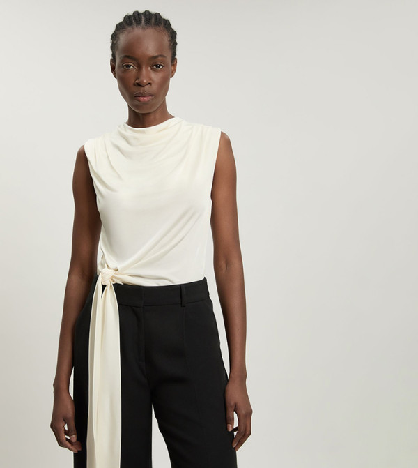 Sleeveless Asymmetric Drape Viscose Crepe Neck Top