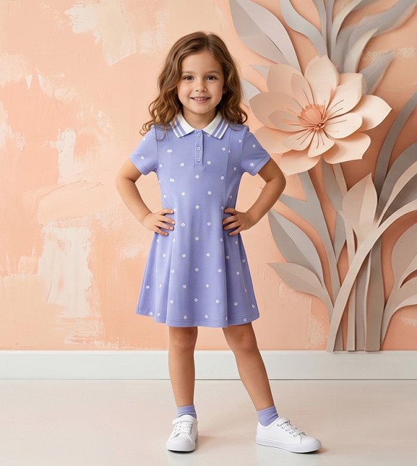 Floral Short Sleeves A-Line Dress