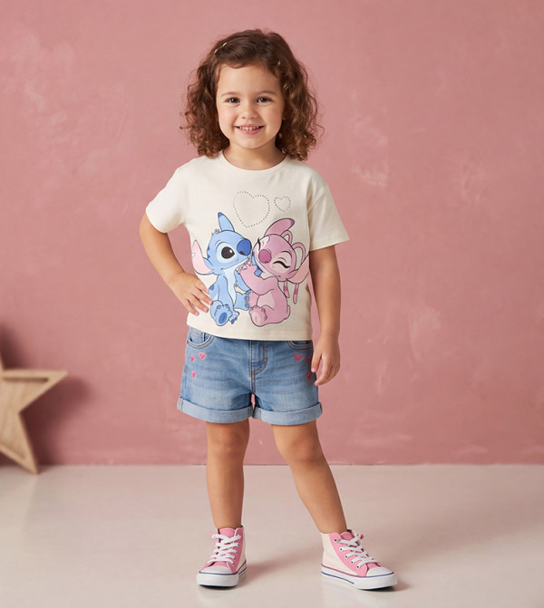 Stitch & Angel Printed Crew Neck Oversized T-Shirt