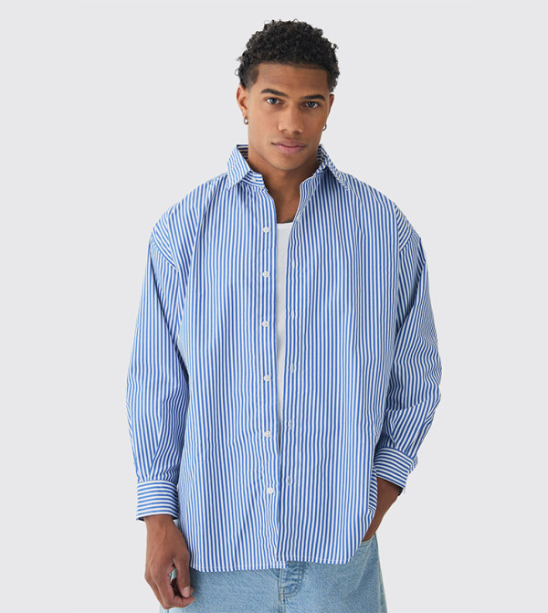 قميص اوفرسايز مخطط باكمام طويلة 