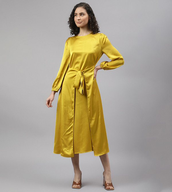 Tie Waist Satin Midi Dress