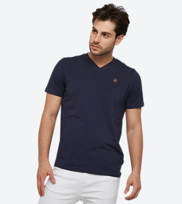 Logo Embroidered Initials Short Sleeves V-Neck T-Shirt