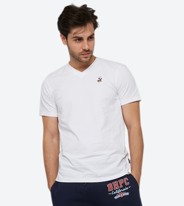 Logo Embroidered Initials Short Sleeves V-Neck T-Shirt