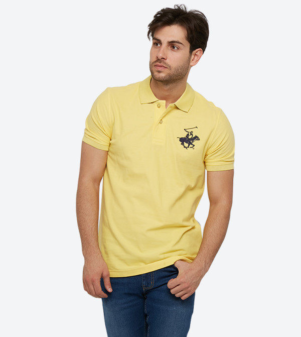 Embroidered Brand Logo Detail Short Sleeve Polo Shirt - Yellow