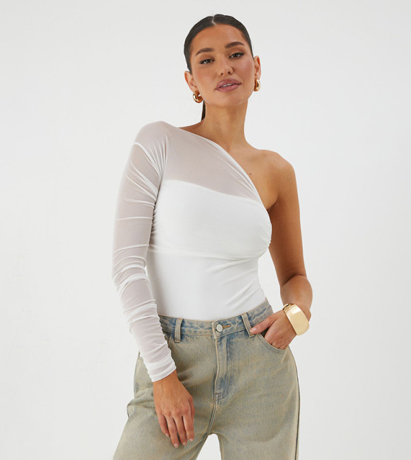 Mesh One Shoulder Bodysuit Top