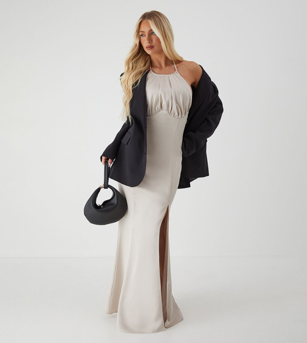 Halter Neck Split Hem Maxi Dress