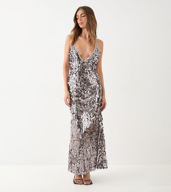 Sequined Dense Teardrop Midaxi Party Dress