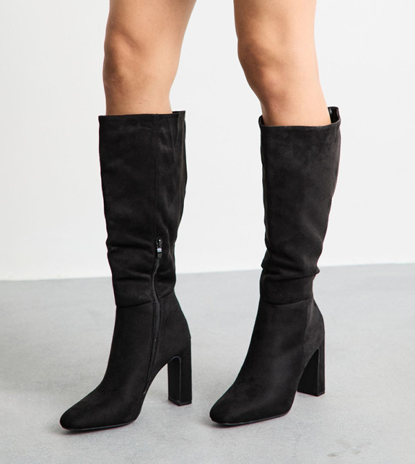 Almond Toe High Block Heel Knee Boots