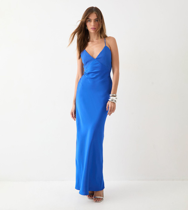 Premium Bust Panel Satin Bias Maxi Bridesmaid Dress